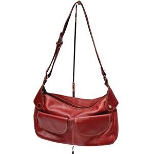 Maxx New York Red Leather Adjustable Strap Shoulder Bag Pockets 23"L x8" H x5" W